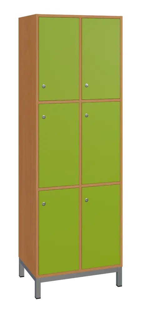 SBS-3322 šatní skříň 6-boxová, 1800x600x400 mm, kovové nohy, korpus buk royal, dvířka jarní zeleň